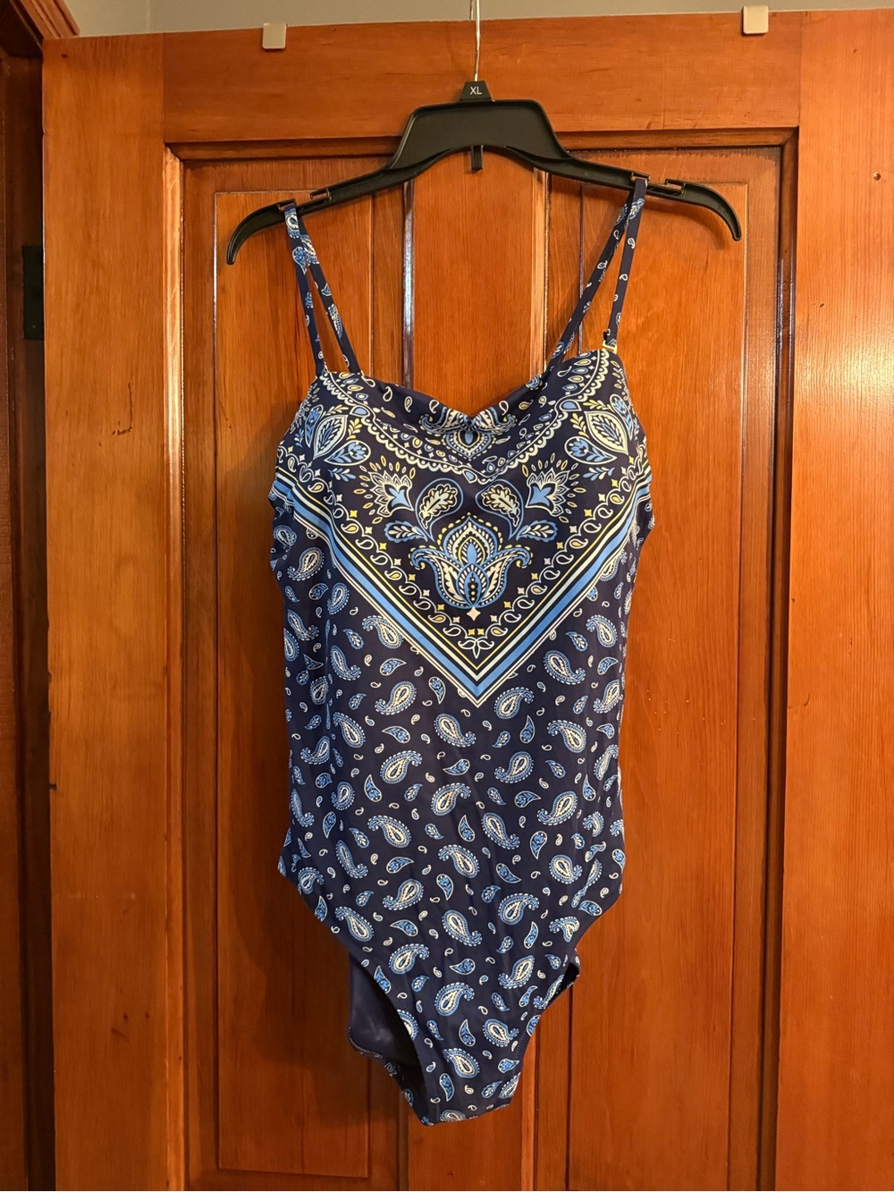Lands' End Navy Blue Paisley Bandana-Print Cami Swimsuit